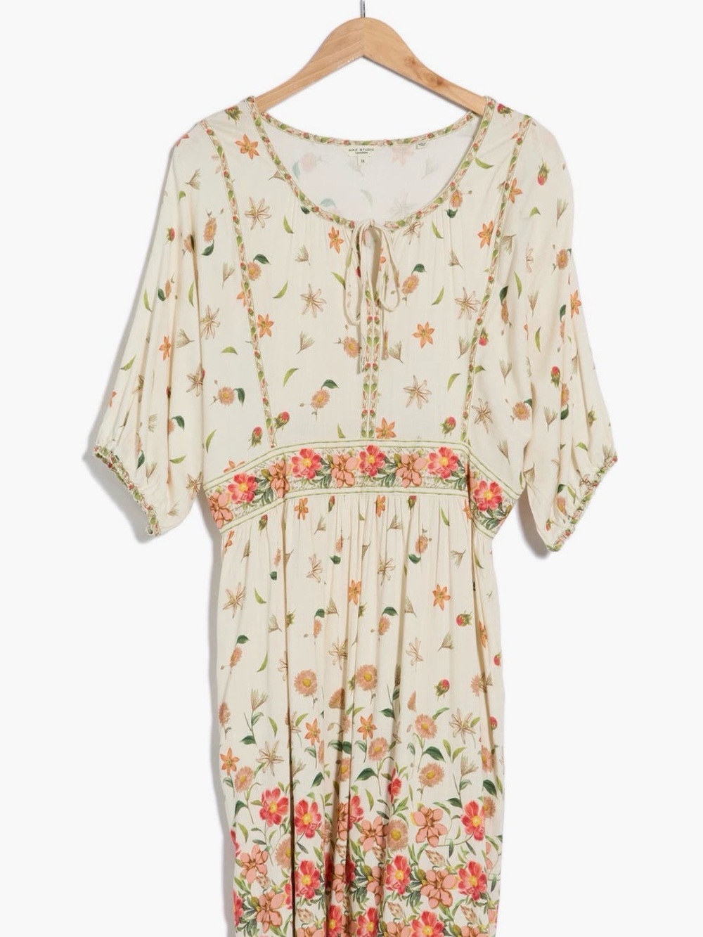 Max Studio Designer Cream Floral Tie-Neck Women's Top Women’s Size 1X